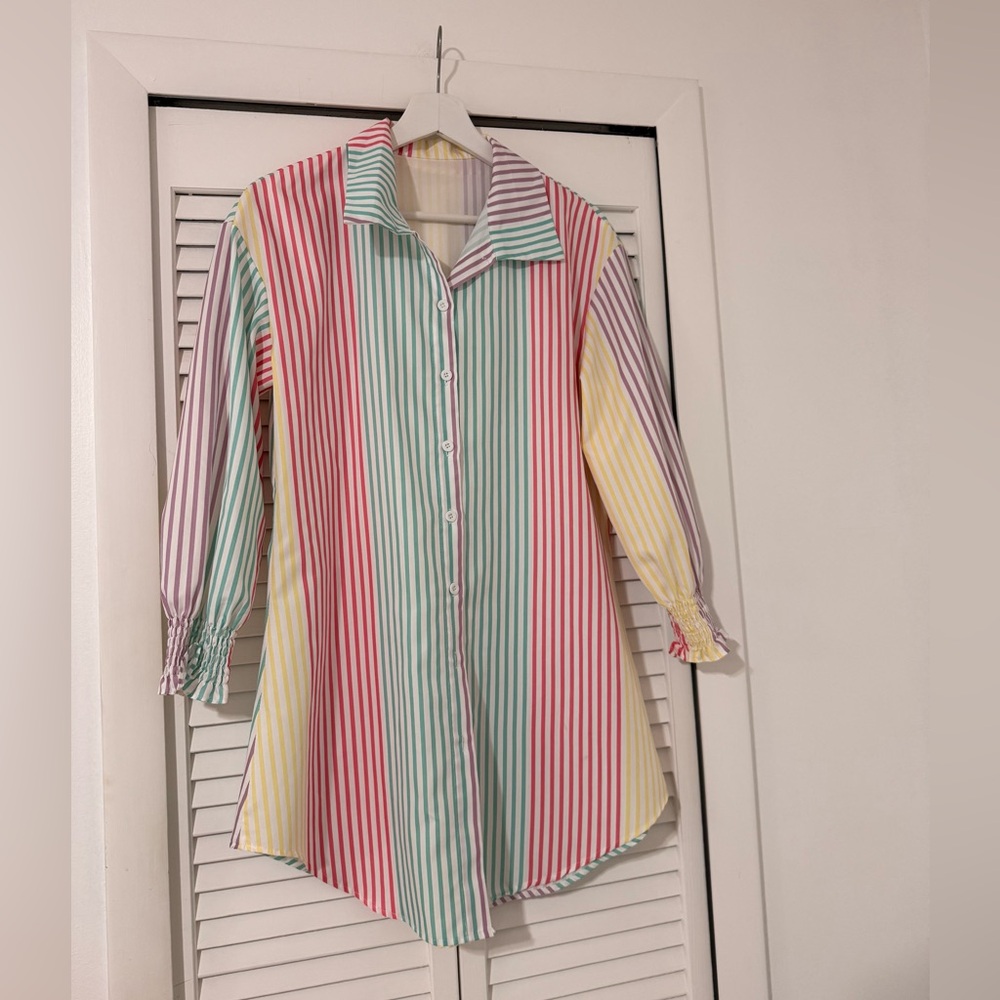 Colorblock Striped Button-Up Tunic